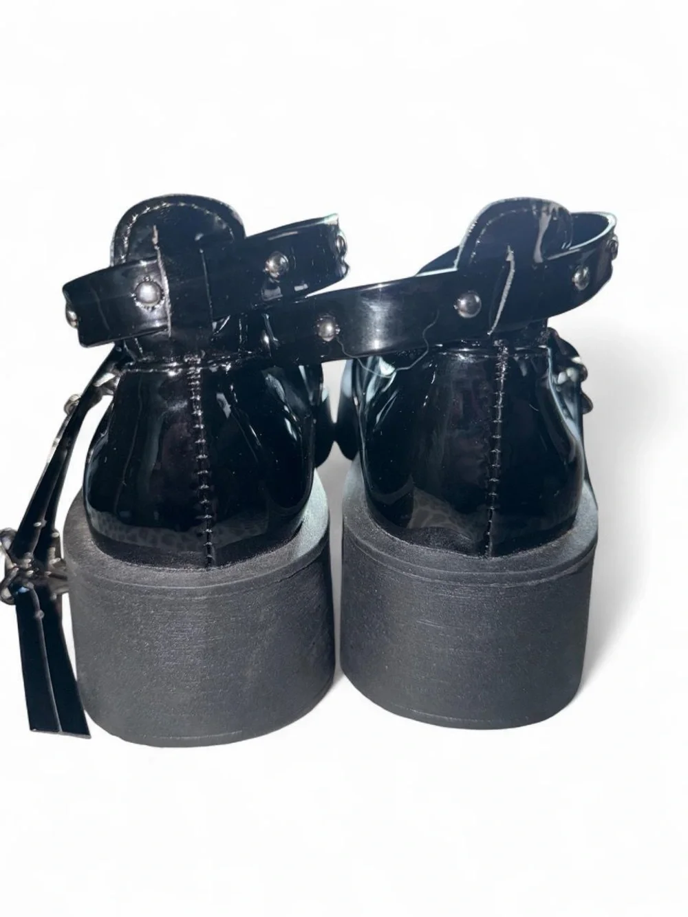 Women’s Black Patent Platform Mary Janes with Star Buckles